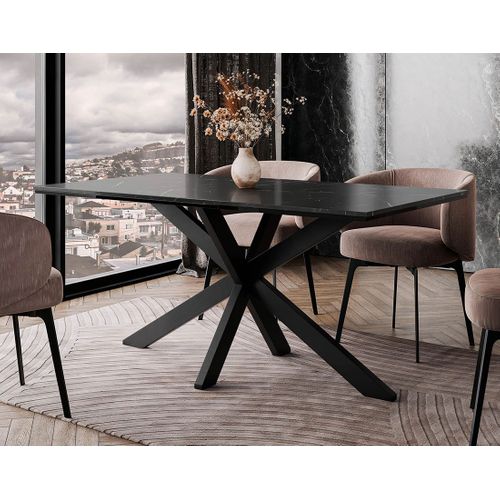 Tom - Table à Manger - Plateau Effet Marbre - Pieds En Métal - 4 à 6 Personnes