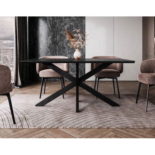 Tom - Table à Manger - Plateau Effet Marbre - Pieds En Métal - 4 à 6 Personnes