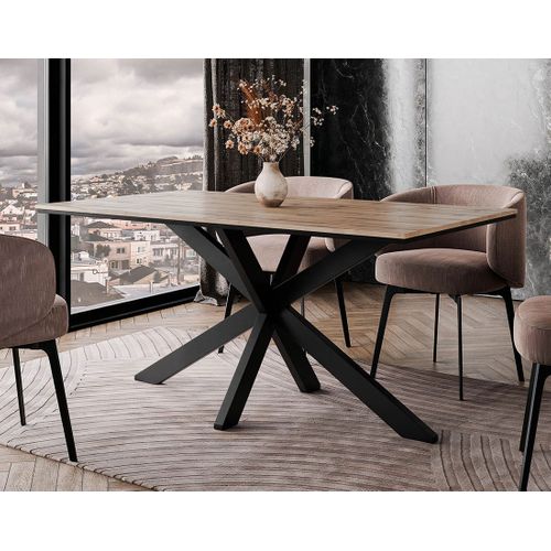 Tom - Table à Manger - Plateau Effet Bois - Pieds En Métal - 4 à 6 Personnes