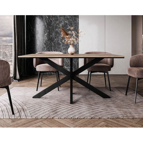 Tom - Table à Manger - Plateau Effet Bois - Pieds En Métal - 4 à 6 Personnes