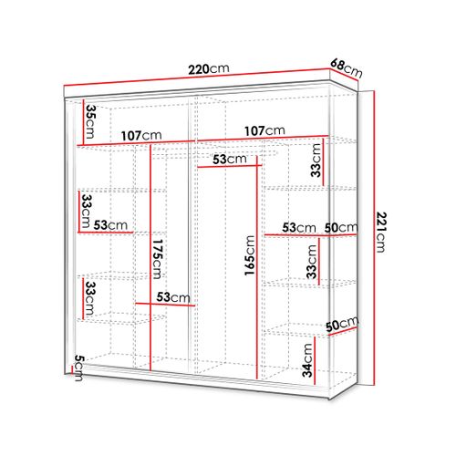 Kimi - Armoire - 2 Portes Coulissantes - LED Et Miroir Inclus - 220x221 Cm