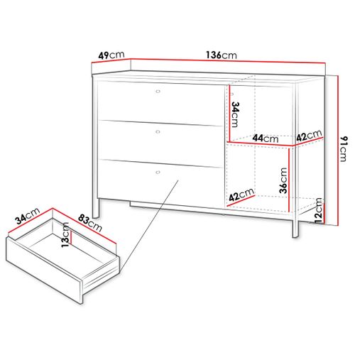 Kimi - Commode 3 Tiroirs Et 1 Porte - LED Inclus