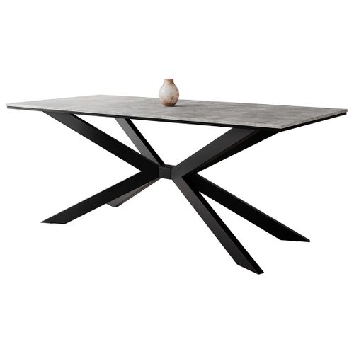 Casey - Table à Manger - Plateau Effet Béton - Pieds En Métal - 4 à 8 Personnes