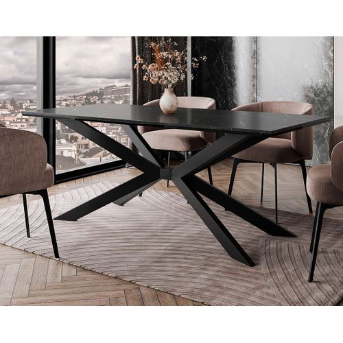 Casey - Table à Manger - Plateau Effet Marbre - Pieds En Métal - 4 à 8 Personnes