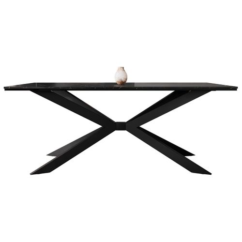 Casey - Table à Manger - Plateau Effet Marbre - Pieds En Métal - 4 à 8 Personnes