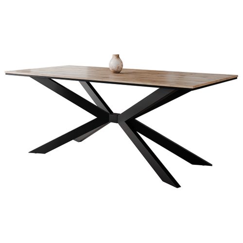 Casey - Table à Manger - Plateau Effet Bois - Pieds En Métal - 4 à 8 Personnes