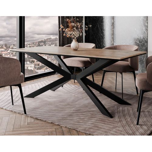 Casey - Table à Manger - Plateau Effet Bois - Pieds En Métal - 4 à 8 Personnes