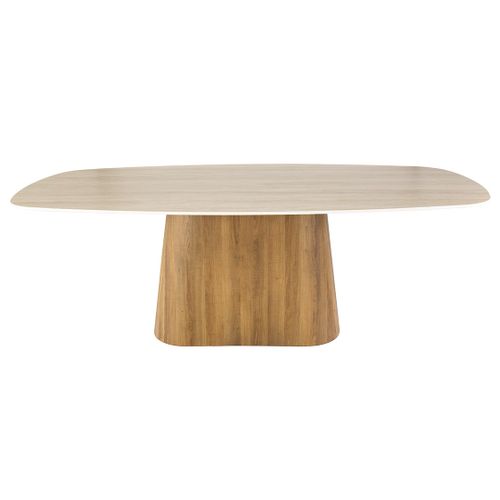 Amara - Table à Manger - Plateau Effet Travertin - 4 à 8 Personnes