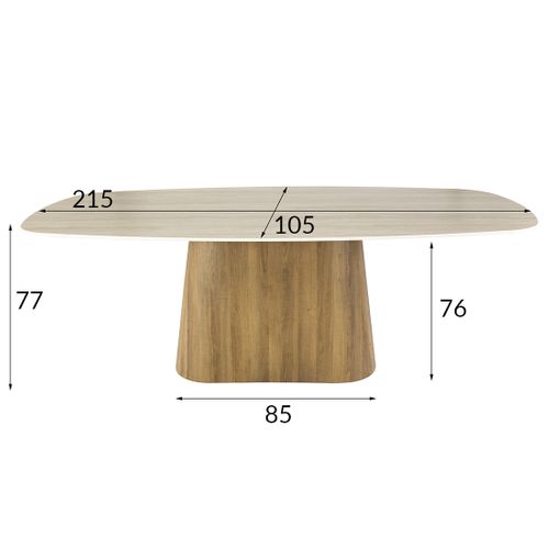 Amara - Table à Manger - Plateau Effet Travertin - 4 à 8 Personnes