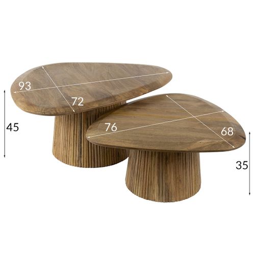 Dayo - Lot De 2 Tables Basses Gigognes - En Bois Massif De Manguier - 93 Et 76 Cm