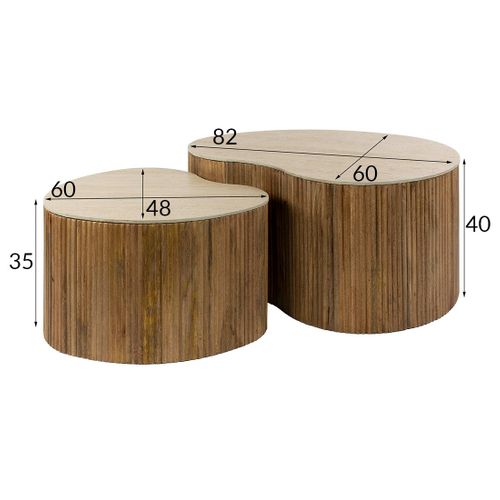Jade - Lot De 2 Tables Basses Gigognes Effet Travertin - Pieds En Bois Massif De Manguier - 93 Et 76