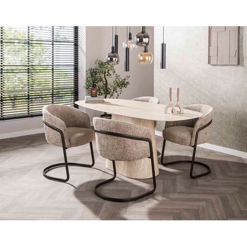 Aubin - Table à Manger - Effet Travertin - 4 à 6 Personnes