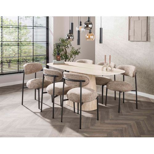 Aubin - Table à Manger - Effet Travertin - 4 à 6 Personnes