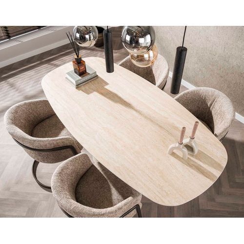 Aubin - Table à Manger - Effet Travertin - 4 à 6 Personnes