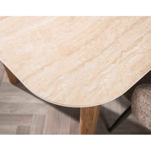 Mohea - Table à Manger - Plateau En Céramique Effet Travertin - 4 à 6 Personnes