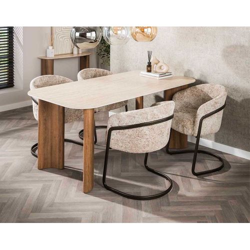 Mohea - Table à Manger - Plateau En Céramique Effet Travertin - 4 à 6 Personnes