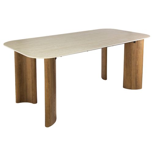 Mohea - Table à Manger - Plateau En Céramique Effet Travertin - 4 à 6 Personnes