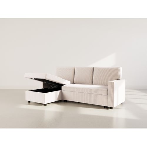 Meiya - Canapé D'angle Réversible 4 Places Convertible Avec Coffre En Velours Côtelé