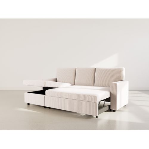 Meiya - Canapé D'angle Réversible 4 Places Convertible Avec Coffre En Velours Côtelé