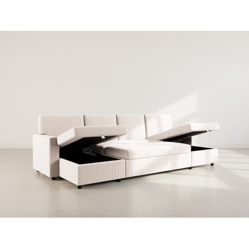 Canapé Panoramique Convertible 7 Places Meiya En Velours Côtelé Beige