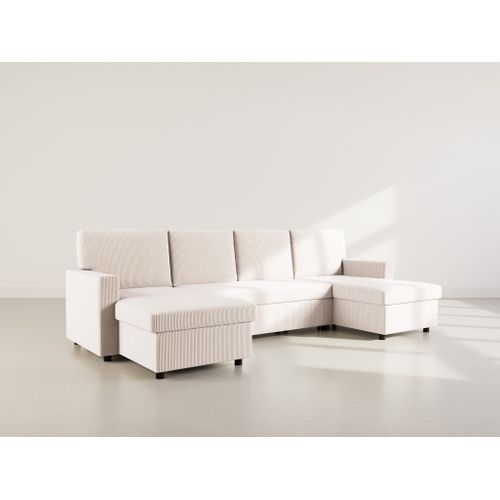 Canapé Panoramique Convertible 7 Places Meiya En Velours Côtelé Beige