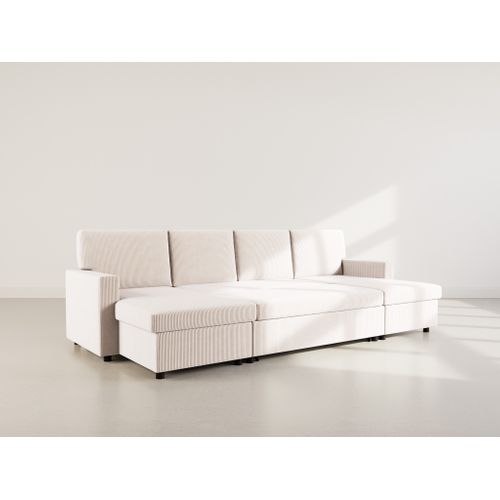 Canapé Panoramique Convertible 7 Places Meiya En Velours Côtelé Beige