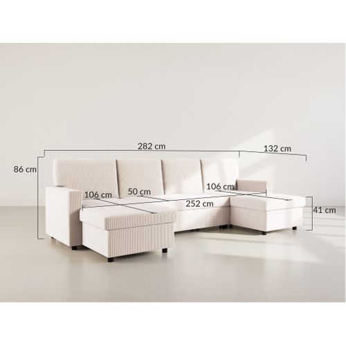 Canapé Panoramique Convertible 7 Places Meiya En Velours Côtelé Beige
