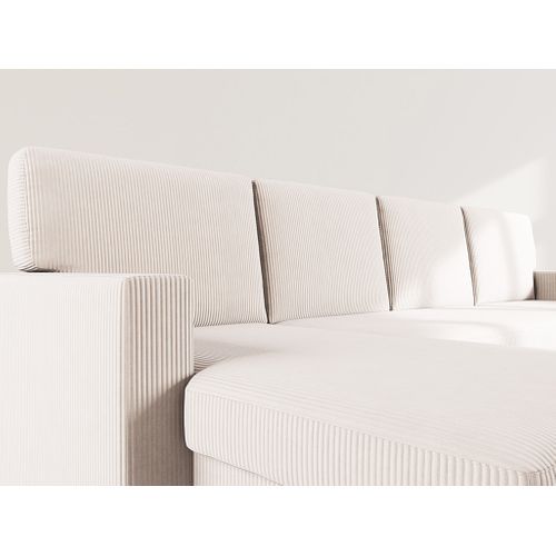 Canapé Panoramique Convertible 7 Places Meiya En Velours Côtelé Beige