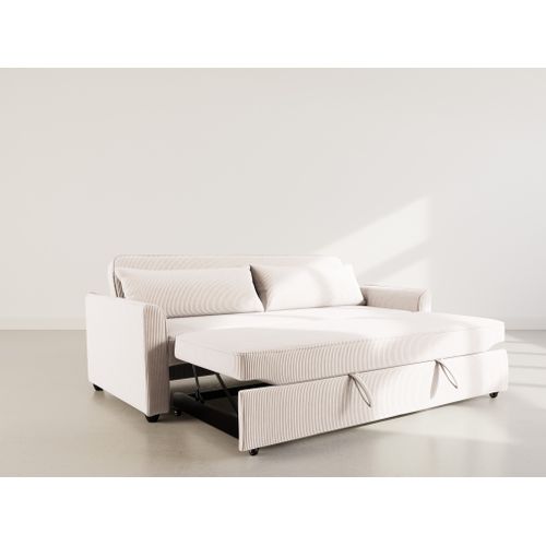 Canapé Droit Convertible 3 Places Ernest En Velours Côtelé Beige