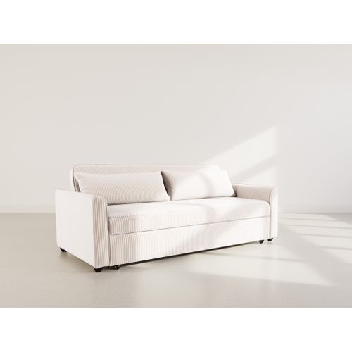 Canapé Droit Convertible 3 Places Ernest En Velours Côtelé Beige