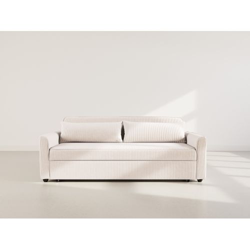 Canapé Droit Convertible 3 Places Ernest En Velours Côtelé Beige