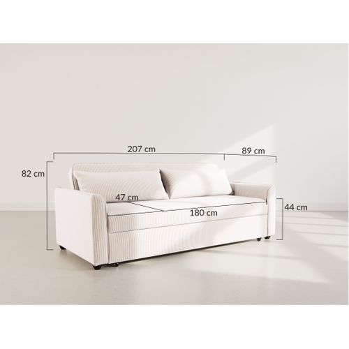 Canapé Droit Convertible 3 Places Ernest En Velours Côtelé Beige