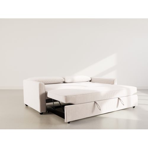 Canapé Droit Convertible 3 Places Ernest En Velours Côtelé Beige