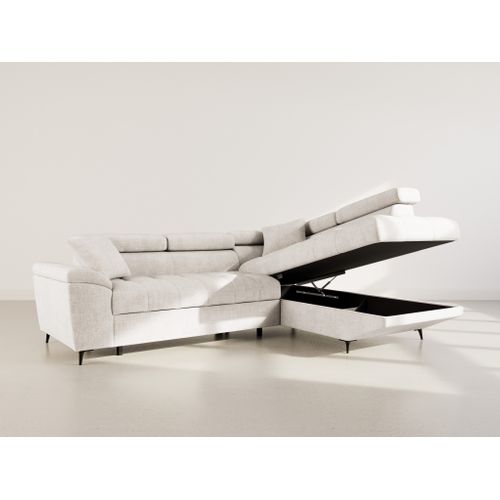 Canapé Angle Droit Convertible 5 Places Camille En Velours Texturé Beige