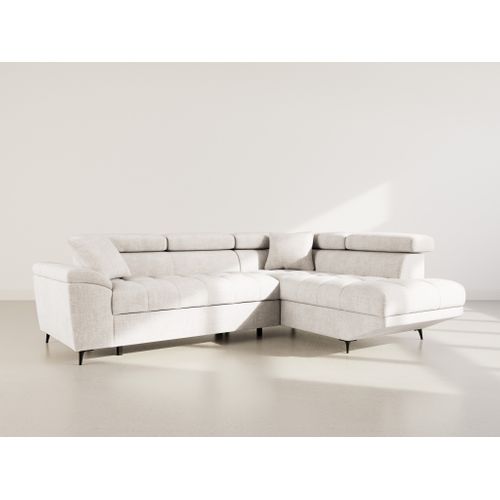 Canapé Angle Droit Convertible 5 Places Camille En Velours Texturé Beige