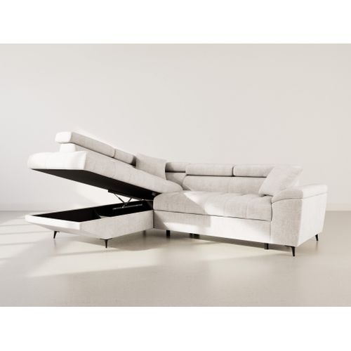 Canapé Angle Gauche Convertible 5 Places Camille En Velours Texturé Beige