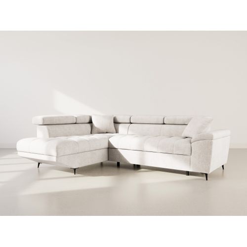 Canapé Angle Gauche Convertible 5 Places Camille En Velours Texturé Beige