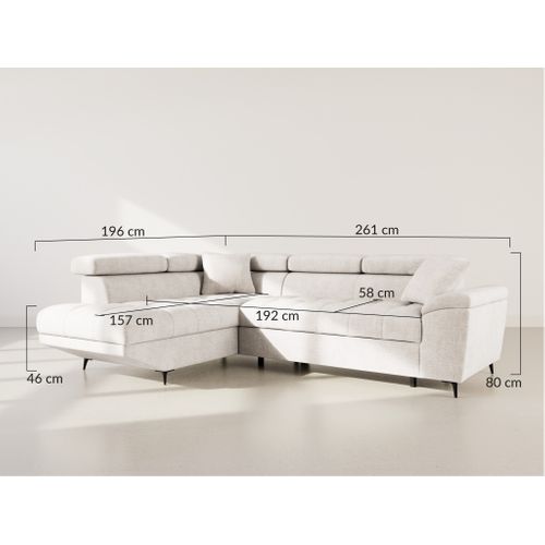 Canapé Angle Gauche Convertible 5 Places Camille En Velours Texturé Beige