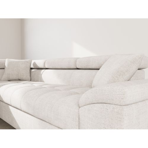 Canapé Angle Gauche Convertible 5 Places Camille En Velours Texturé Beige