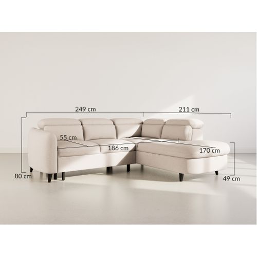 Canapé Angle Droit Convertible 5 Places Opaline En Tissu Texturé Beige