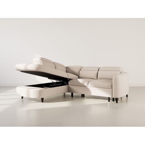 Canapé Angle Gauche Convertible 5 Places Opaline En Tissu Texturé Beige