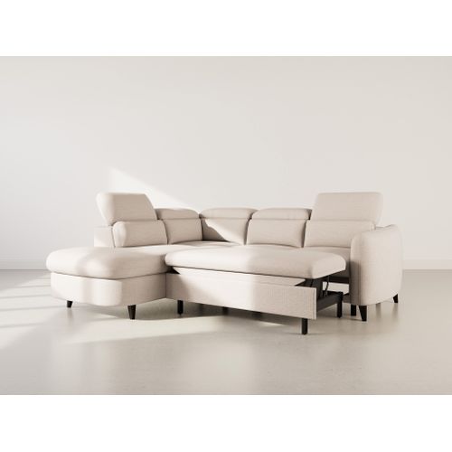 Canapé Angle Gauche Convertible 5 Places Opaline En Tissu Texturé Beige