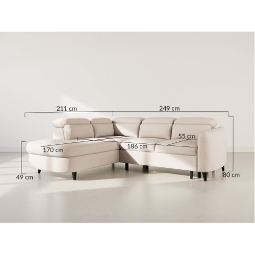 Canapé Angle Gauche Convertible 5 Places Opaline En Tissu Texturé Beige