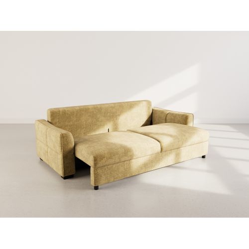 Canapé Droit Convertible 3 Places Anatole En Velours Texturé Jaune