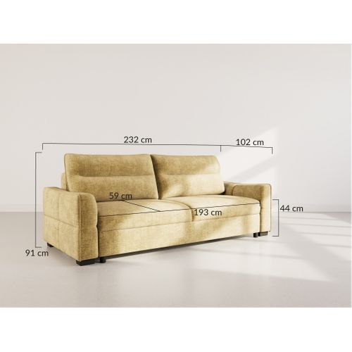 Canapé Droit Convertible 3 Places Anatole En Velours Texturé Jaune