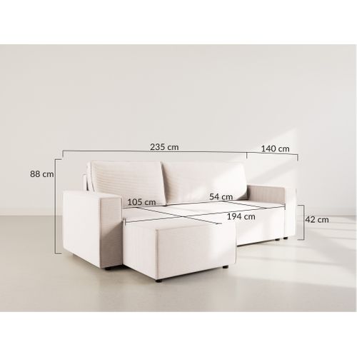 Hector - Canapé D'angle Réversible 4 Places Convertible Avec Coffre En Velours Côtelé