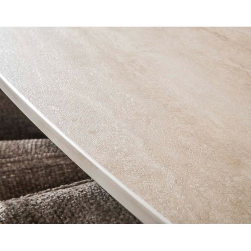 Ruben - Table à Manger - Plateau En Céramique 3d Effet Travertin - Pieds En Acier - 4 à 6 Personnes