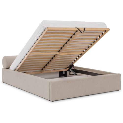 Billy - Lit Coffre - 140x190 Cm - En Tissu Texturé - Sommier Inclus