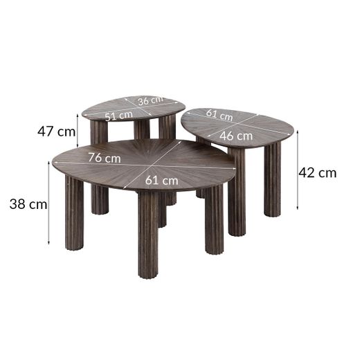 Tania - Lot De 3 Tables Basses Gigognes En Teck Massif - 76, 61 Et 51 Cm