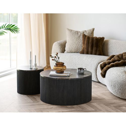 Finn - Table Basse Plateau Effet Marbre Et Pieds En Tasseaux De Bois En Fsc  100% - 80 Cm